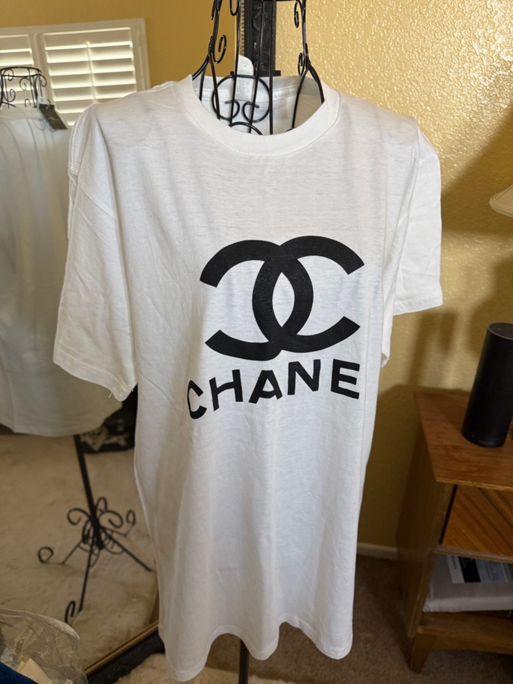White T-Shirt with Black Double-C Logo and 'CHANEL' Text